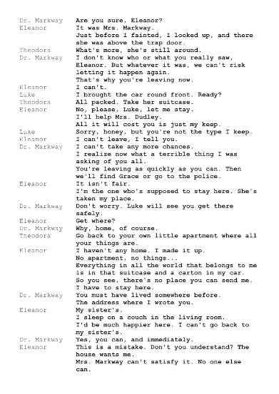 The Haunting, 1963, Dialogues transcription, old version
